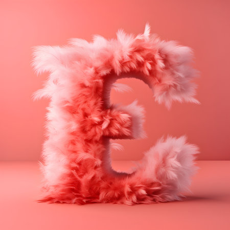 Red fluffy fur letter E on a pink background. 3d renderingの素材