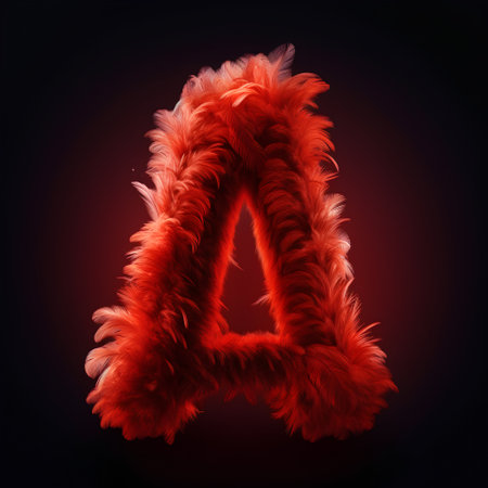 Red fur alphabet letter A on black background. 3d rendering.の素材