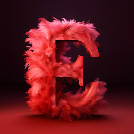 Red letter E uppercase with feathers on black background. 3d renderingの素材