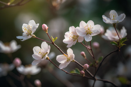 Blossoming branch of a cherry tree in spring. Nature background.の素材