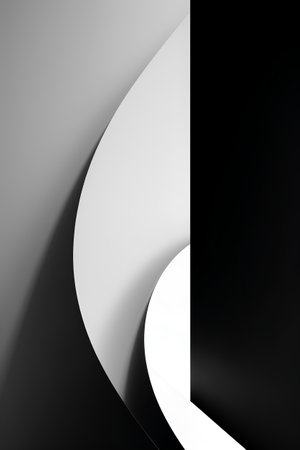 Abstract black and white curved paper background. 3d render illustration.の素材