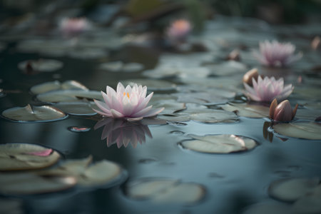 Beautiful pink lotus flower in the pond, nature background.の素材