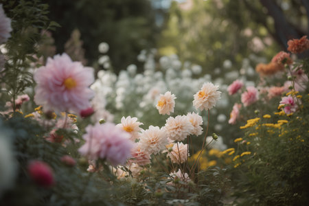 Beautiful dahlia flowers in the garden. Selective focus.の素材