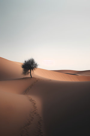A lonely tree in the sand dunes of the Sahara desert.の素材