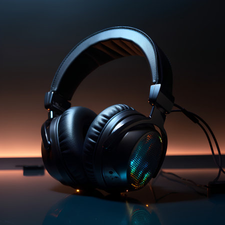 Headphones on a dark background. 3d rendering. Music conceptの素材