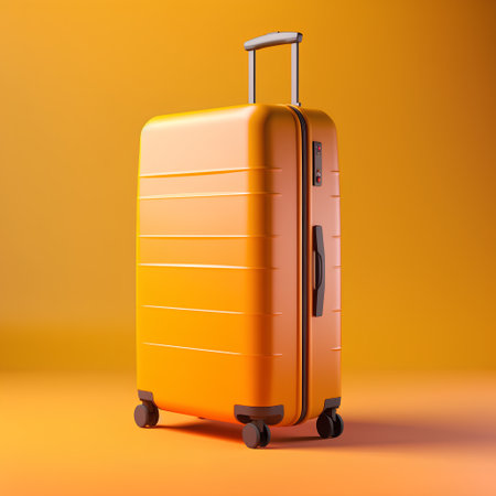 Luggage isolated on orange background. 3d render. Vacation conceptの素材