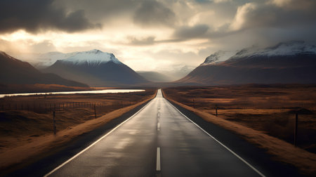 Road in Iceland. Travel and adventure concept. 3D Renderingの素材