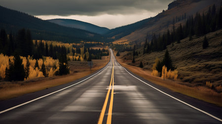 Road in the mountains. Dramatic sky. Conceptual image.の素材