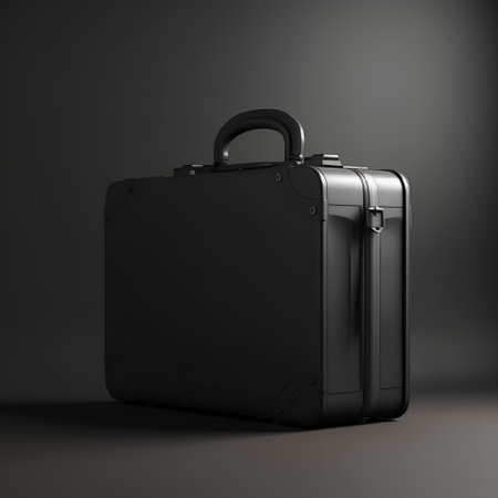 Black leather suitcase on a dark background. 3d rendering mock upの素材