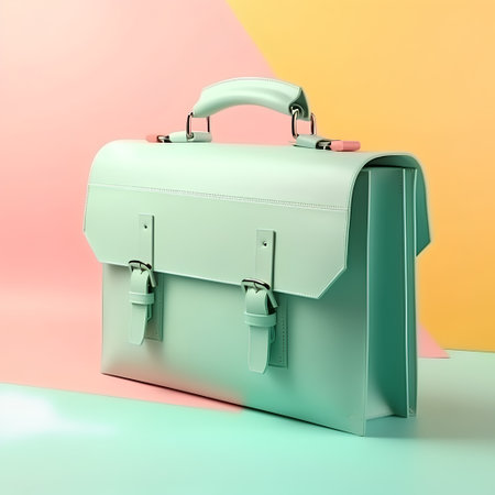 Green briefcase on pastel background. 3d render illustration.の素材