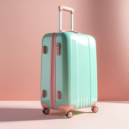 Suitcase on wheels on pastel background. 3d renderingの素材