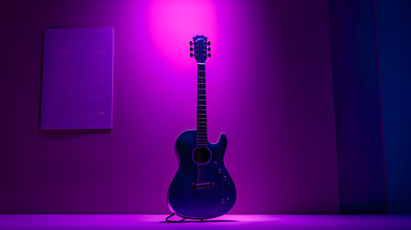 Guitar on a purple background. Vector illustration for your designの素材