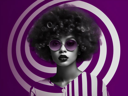 Beautiful african american woman with afro hairstyle and sunglassesの素材