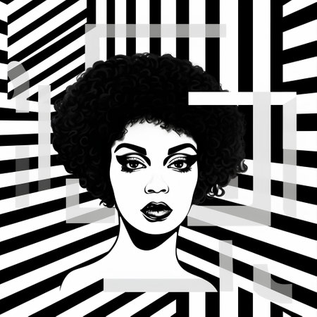 Black and white illustration of a beautiful african american woman.の素材