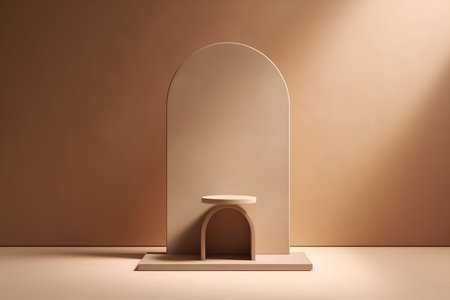 3d rendering of a podium in a room with a brown wallの素材