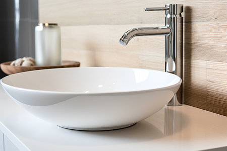 modern bathroom with sink and faucet, detail of bathroom interiorの素材