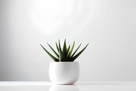 Aloe vera plant in a white pot on a white backgroundの素材