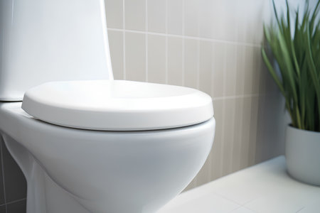 Toilet bowl in modern bathroom, close-up. 3d renderの素材