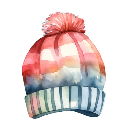 Watercolor winter hat. Isolated on white background. Watercolor illustration.の素材