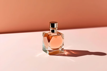 Perfume bottle on a pink background. 3D rendering.の素材