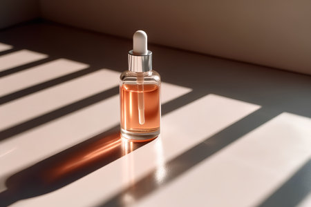 Glass dropper bottle with cosmetic oil on white background. 3d renderの素材