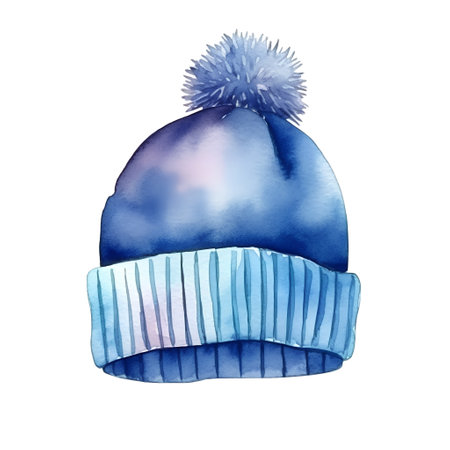 Winter hat. Watercolor illustration. Isolated on white background.の素材