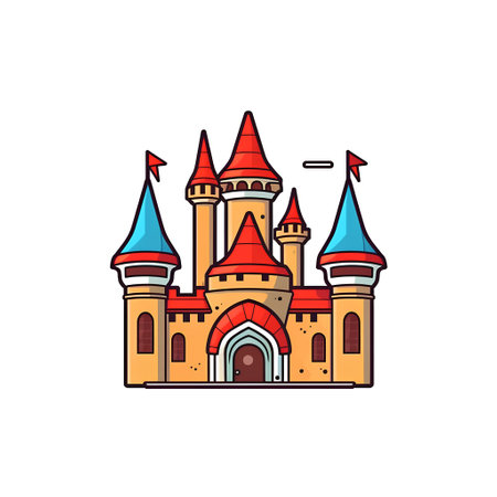 Fairytale castle icon. Vector illustration in flat cartoon style.の素材