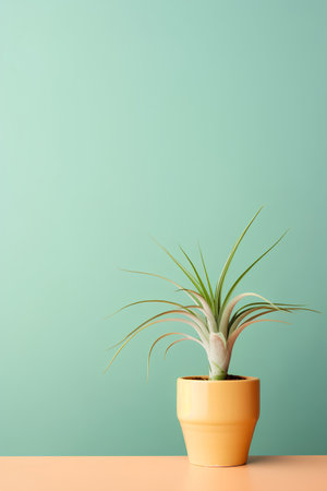 Potted house plant on pastel green background. Minimal concept.の素材