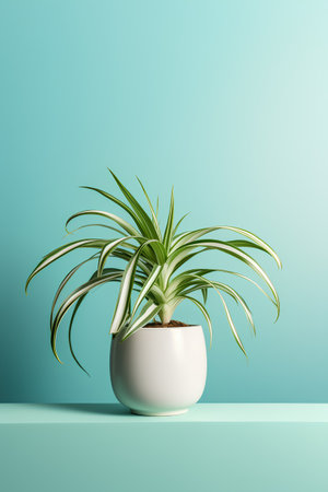 Houseplant in a pot on a turquoise background. 3d renderingの素材