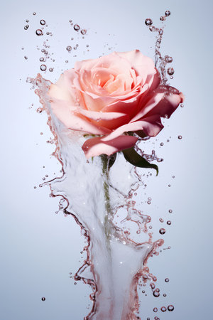 pink rose in water splash isolated on white background, clipping path includedの素材