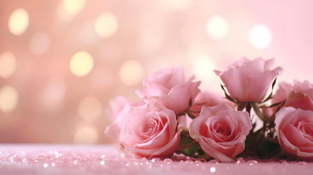 Pink roses on bokeh background, valentines day conceptの素材