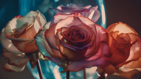 Bouquet of roses in a vase on a dark backgroundの素材