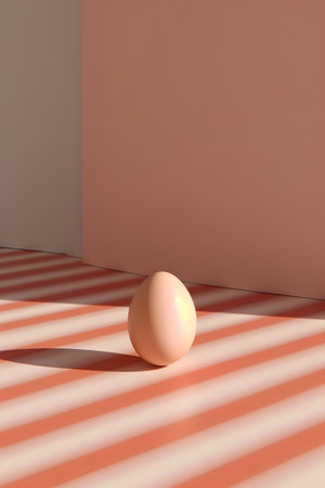 3d render of an egg on a striped background with a shadowの素材