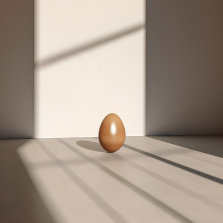 3d render of an egg in a room with sunlight and shadowsの素材