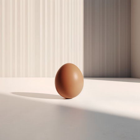 One brown egg on a white background with shadows. 3d renderの素材