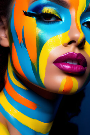 Close-up portrait of a beautiful girl with bright make-up.の素材