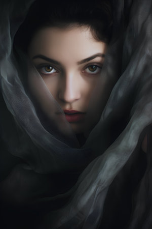 Portrait of a beautiful young woman in a veil. Beauty, fashion.の素材