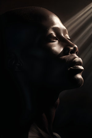 Portrait of a beautiful black african american woman in profileの素材