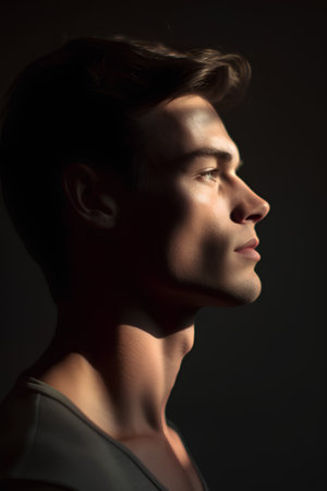 Portrait of a handsome young man. Studio shot over dark background.の素材
