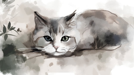Watercolor portrait of a cat on a white background. Vector illustrationの素材