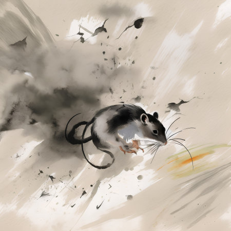 mouse on watercolor background, illustration in style sumi-eの素材