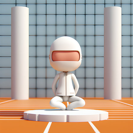 3d render of astronaut sitting on the podium in the stadium.の素材