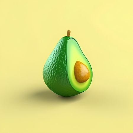 Avocado on a yellow background. 3d illustration. Minimal style.の素材