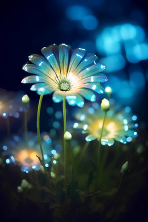 Beautiful daisy flower with bokeh lights on background.の素材