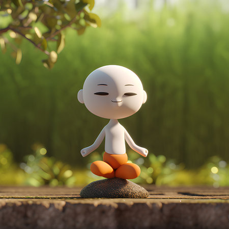 3d illustration of a little boy sitting on a stone in the gardenの素材