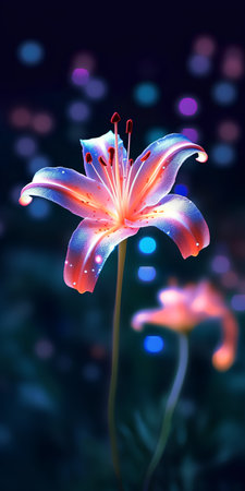 Beautiful lily flower on a dark background with bokeh.の素材