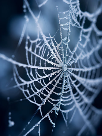 Spider web with dew drops close-up. Nature background.の素材