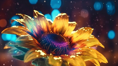 Sunflower on the background of the night sky with bokehの素材