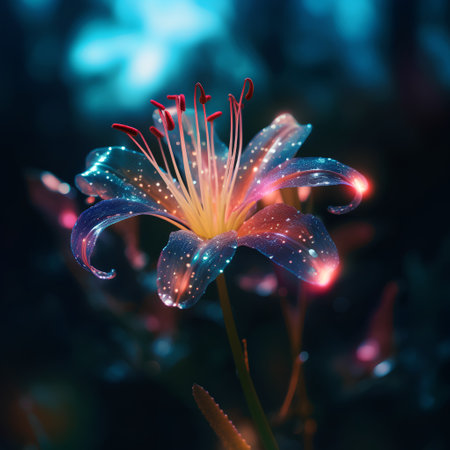 Beautiful lily flower in the garden with colorful bokehの素材