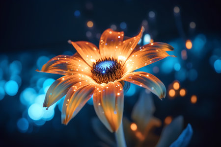 beautiful orange flower on a blue background with bokeh effectの素材